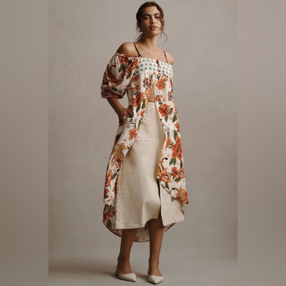 🌴🦜FARM RIO🌴🦜NWT ANTHROPOLOGIE BEAUTIFUL FARM RIO LONG TUNIC TOP SIZE L